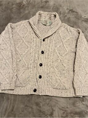 Shawl Collar Cable Cardigan Sweater - Light Speckled Gray